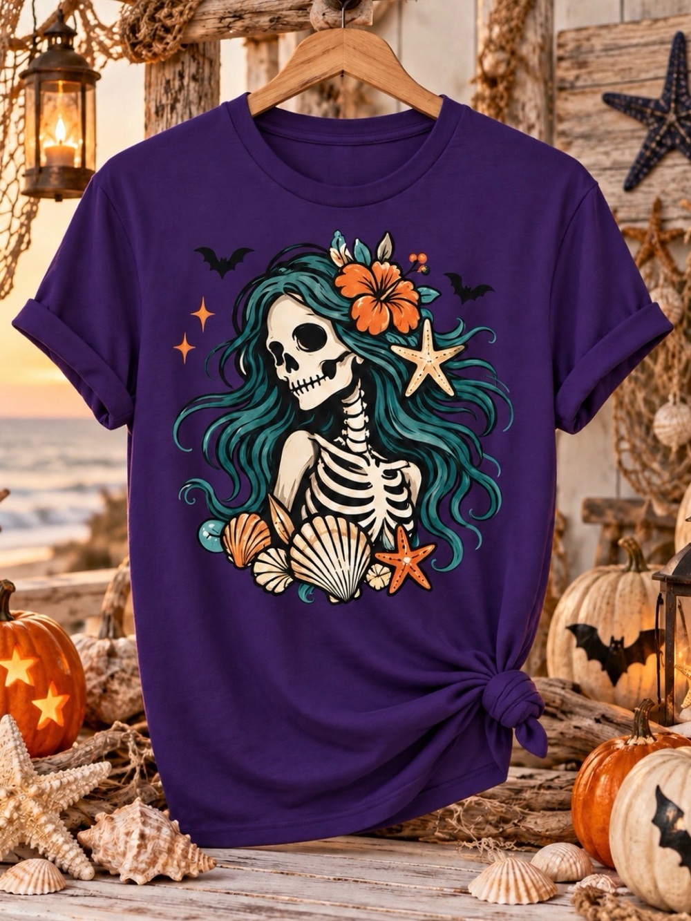 Purple Mermaid Shirt, Skeleton Mermaid T-Shirt by RELUGO365